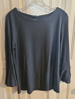 LOFT Navy Bell Sleeve Long Sleeve Top